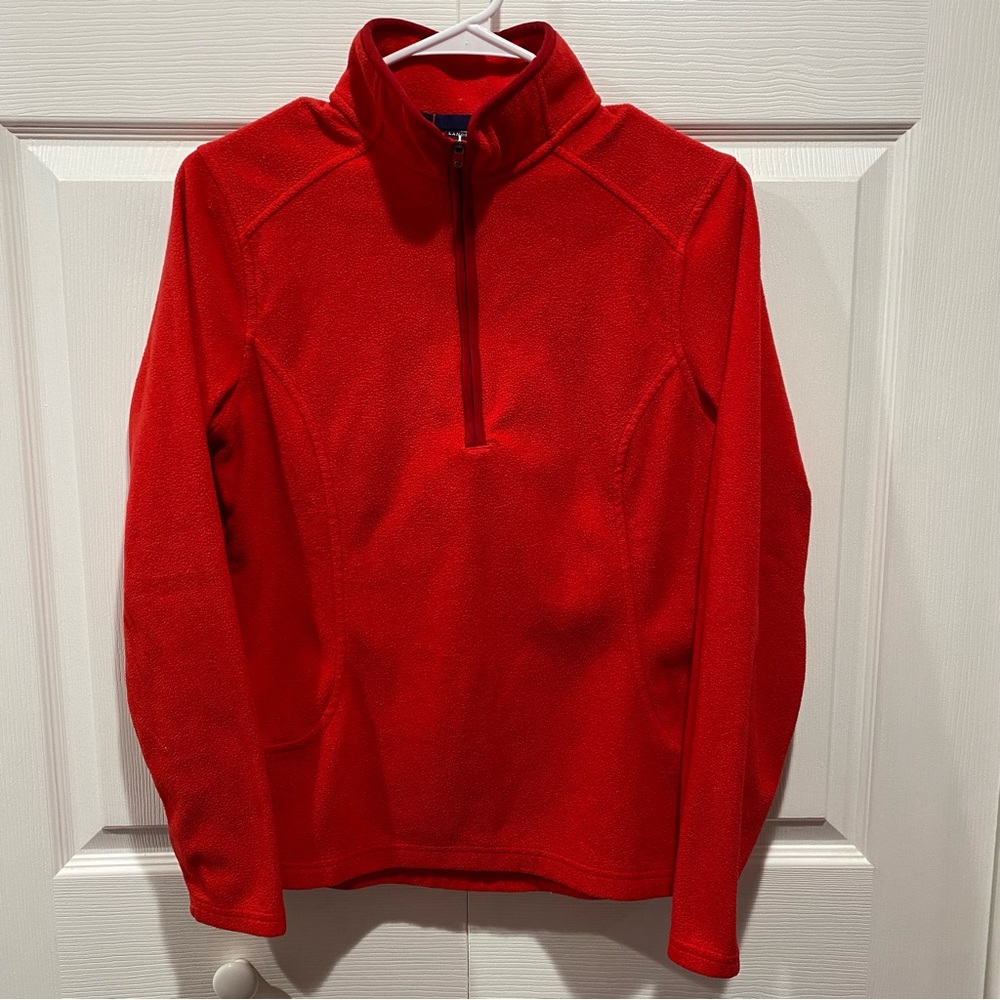 LANDS’ END Women’s Quarter Zip Fleece Pullover Sweater Sweatshirt - red, size S